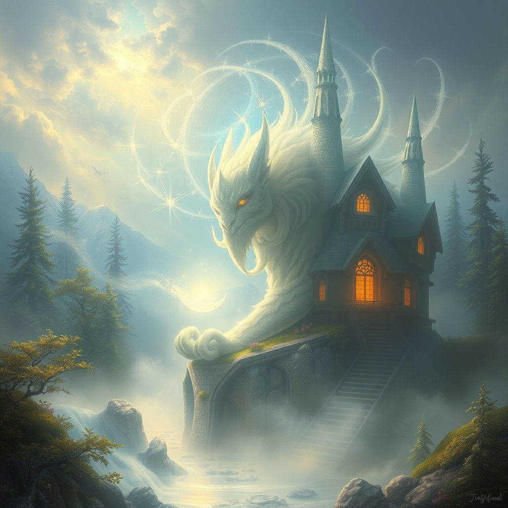 Ethereal Light Creature in Fantasy Landscape