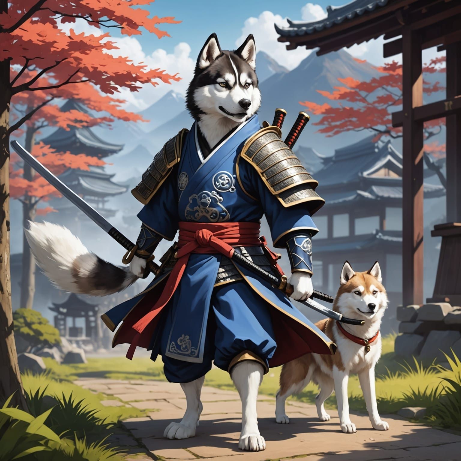 Samurai Husky in Anime Style