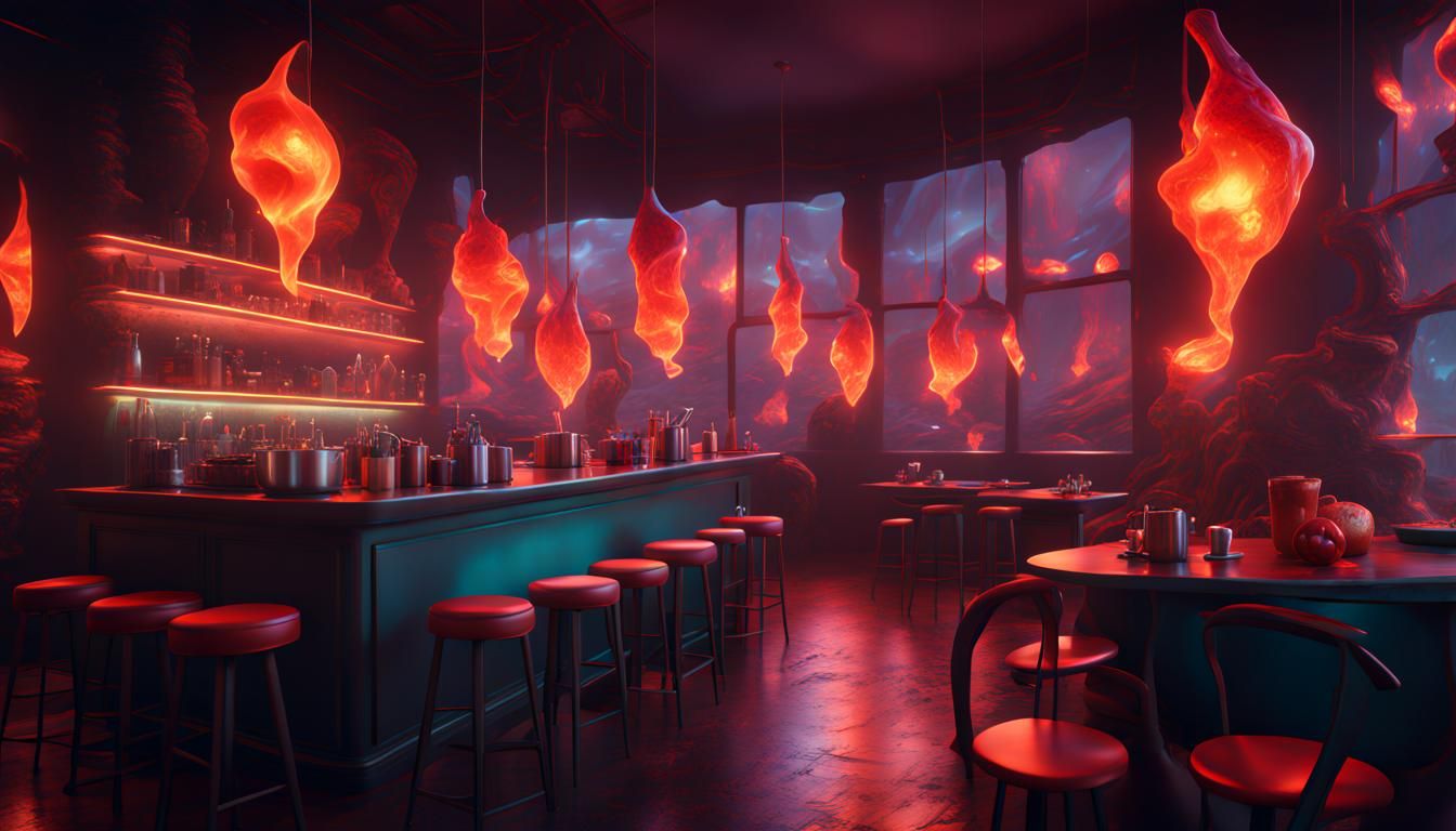 Bioluminescent Lava Lamp Cafe in Fantasy Concept Art