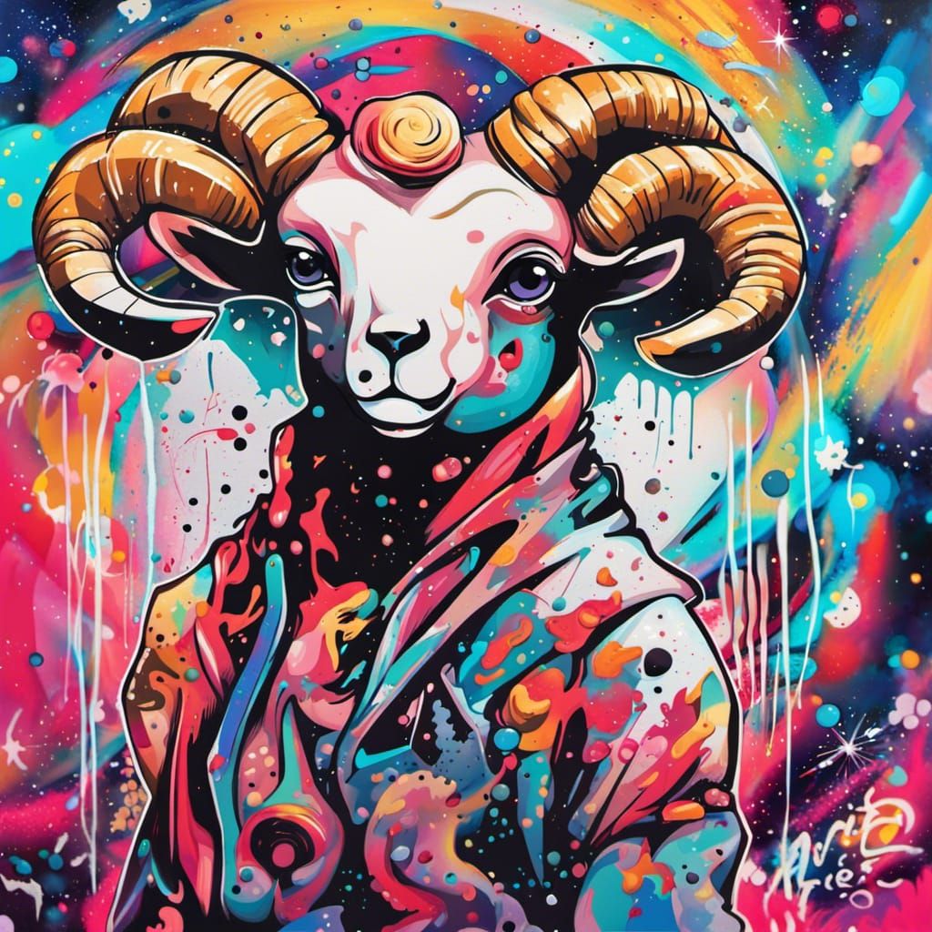 Aries Zodiac Sign in Anime Graffiti Style