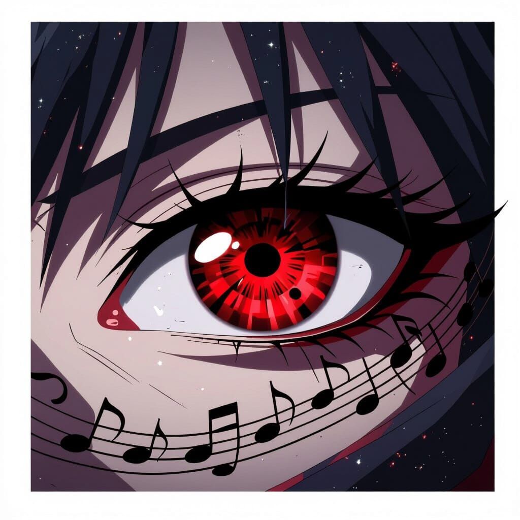 Anime Sharingan Eye with Spiraling Music Notes