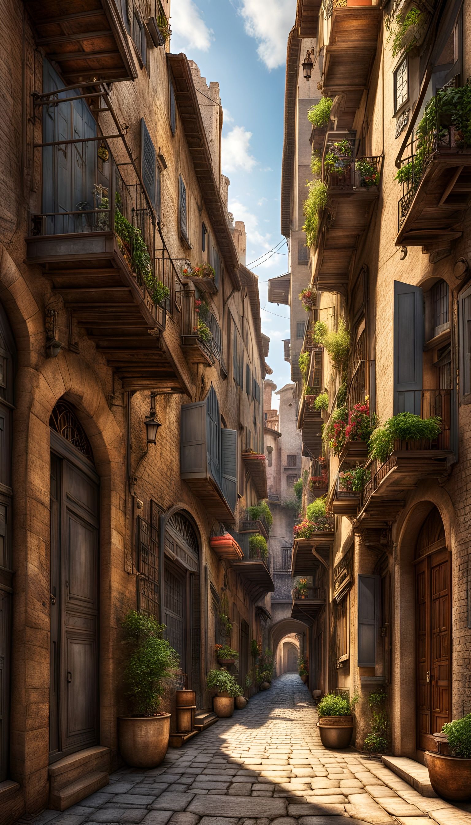 Detailed City Alley Ascending into Distance