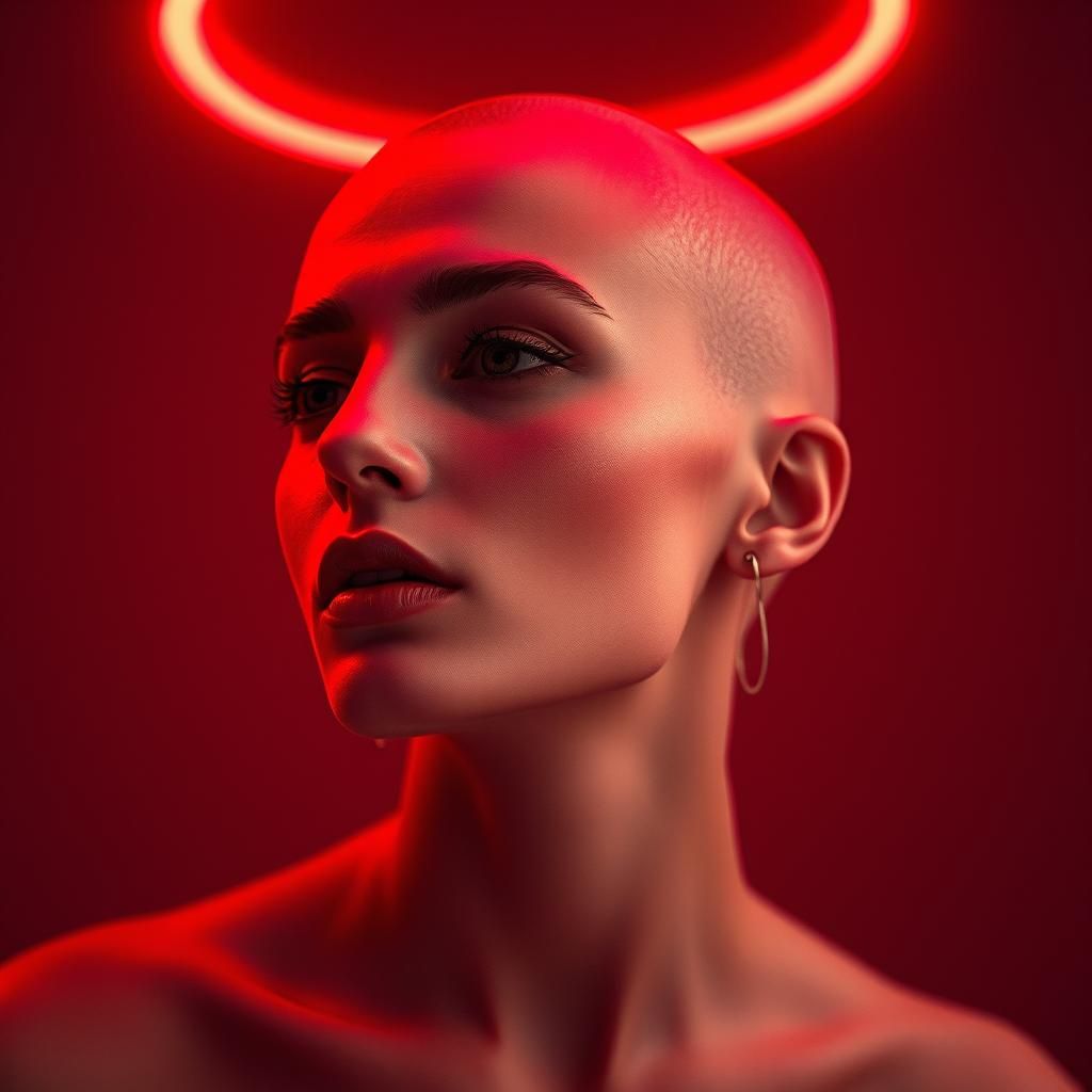 Diesel Vogue: Red Halo Portrait in Illustration Style