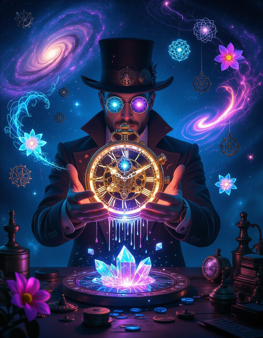 Celestial Clockmaker's Cosmic Cyberpunk Workshop