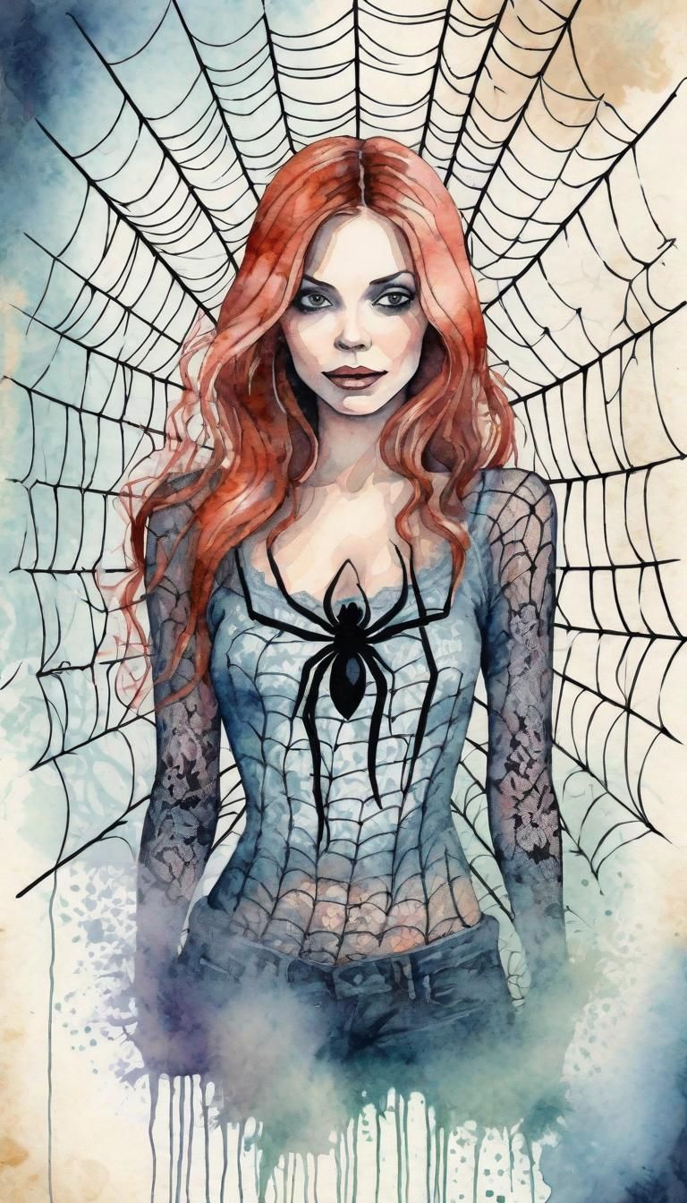 Mary Jane in Lace Web: Watercolor Masterpiece