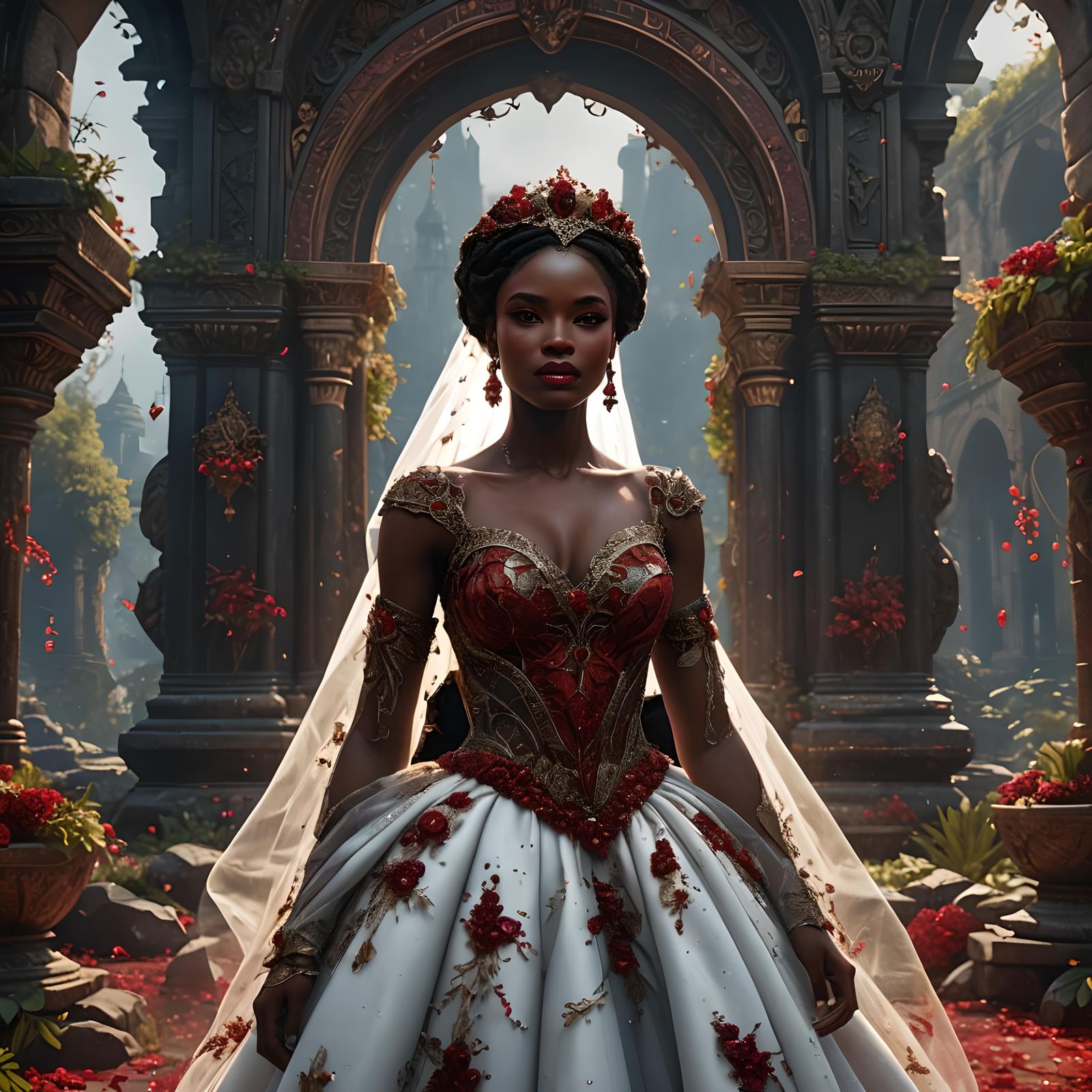 Ebony Model in Wedding Dress: Detailed Matte Painting