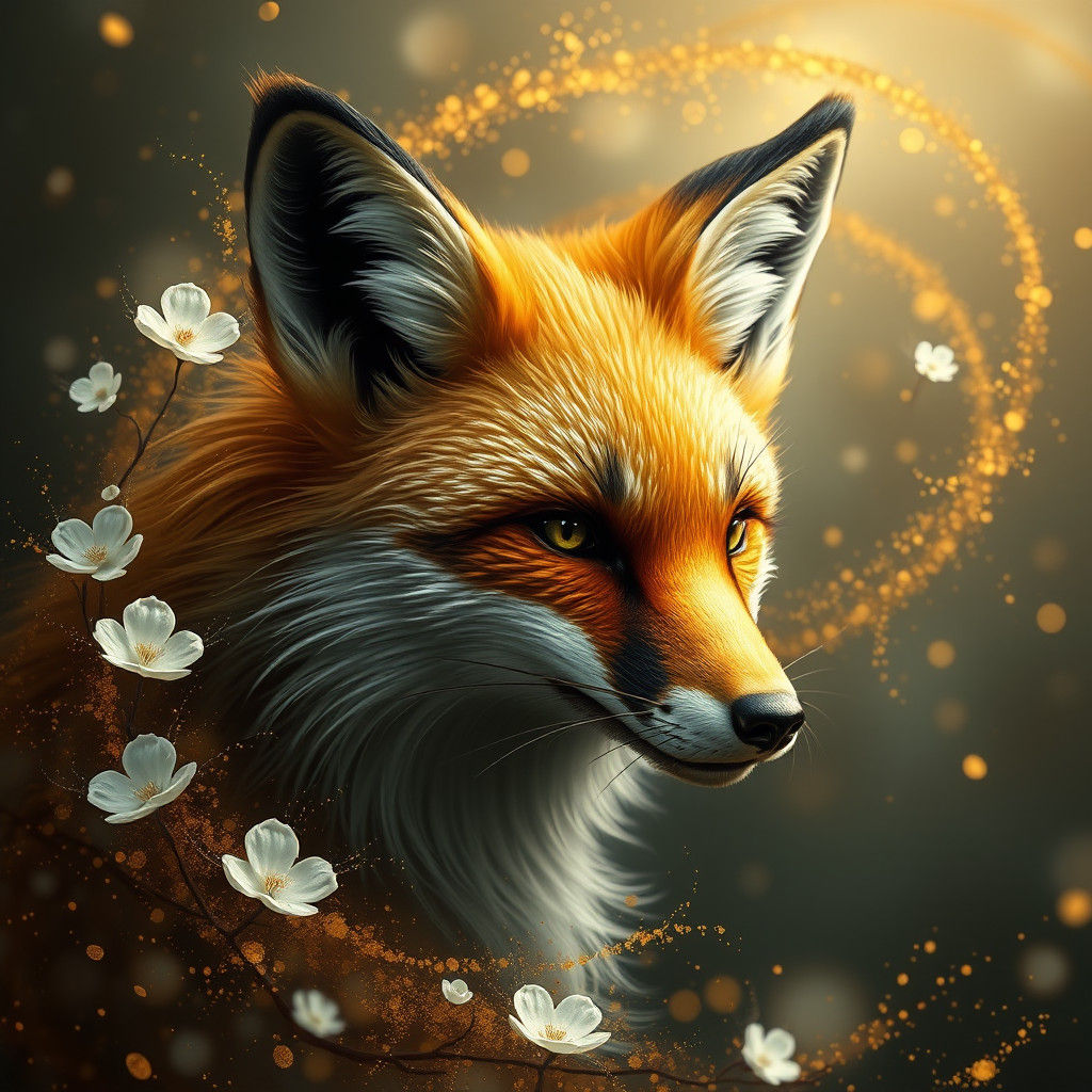 Fox in Golden Light and Blossoms