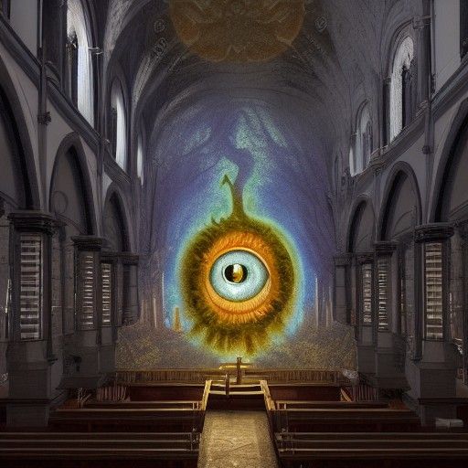 Lovecraftian Eye Creature in Ancient Church