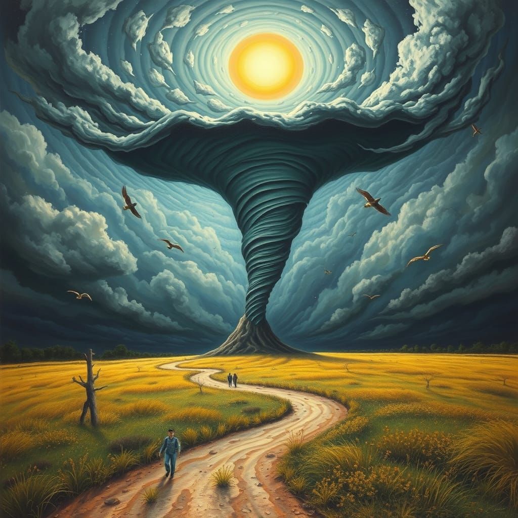 Surreal Tornado on a Dreamlike Field in Dalí's Style