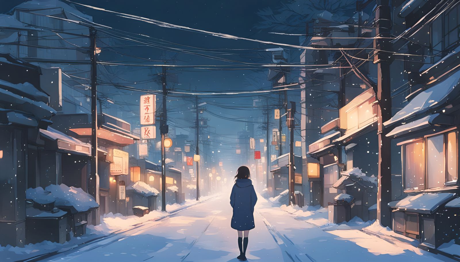 Girl in Winter Tokyo Night: Shinkai Style