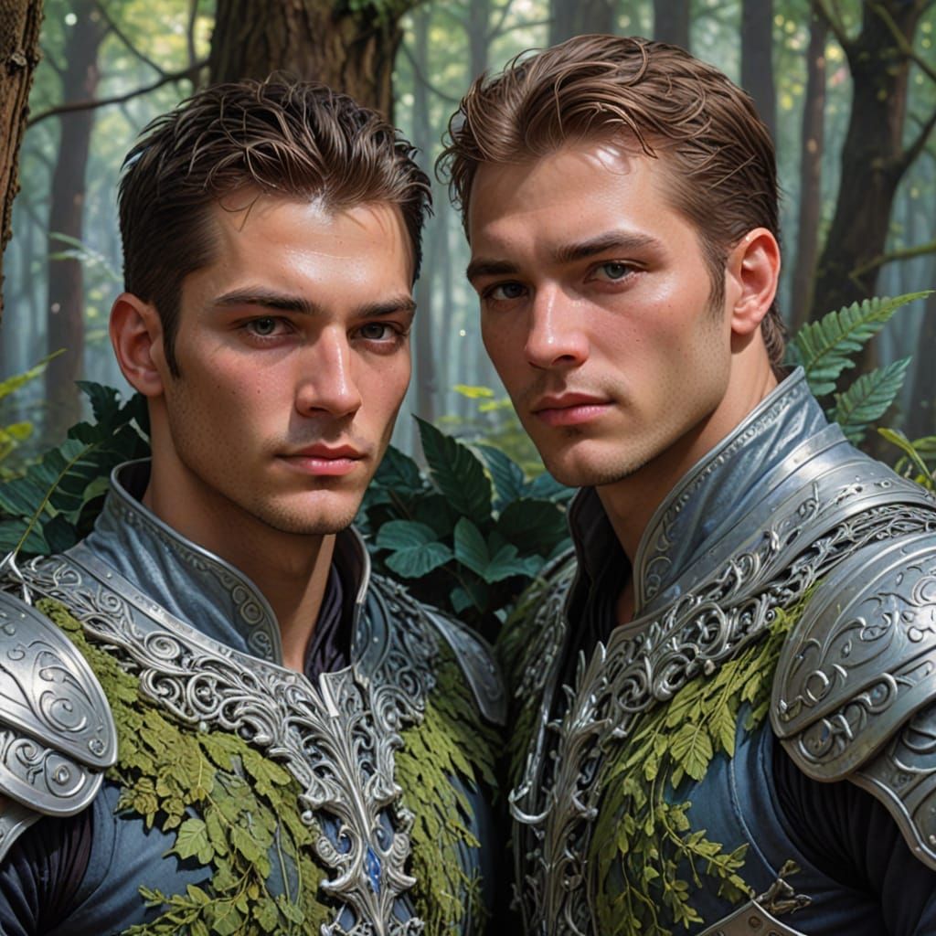 Ethereal Fantasy Portraits of Two Young Men in a Mystical Fo...