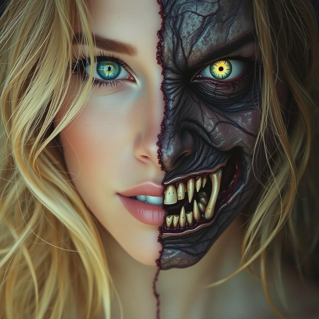 Split Face Portrait: Angelic and Demonic Duality