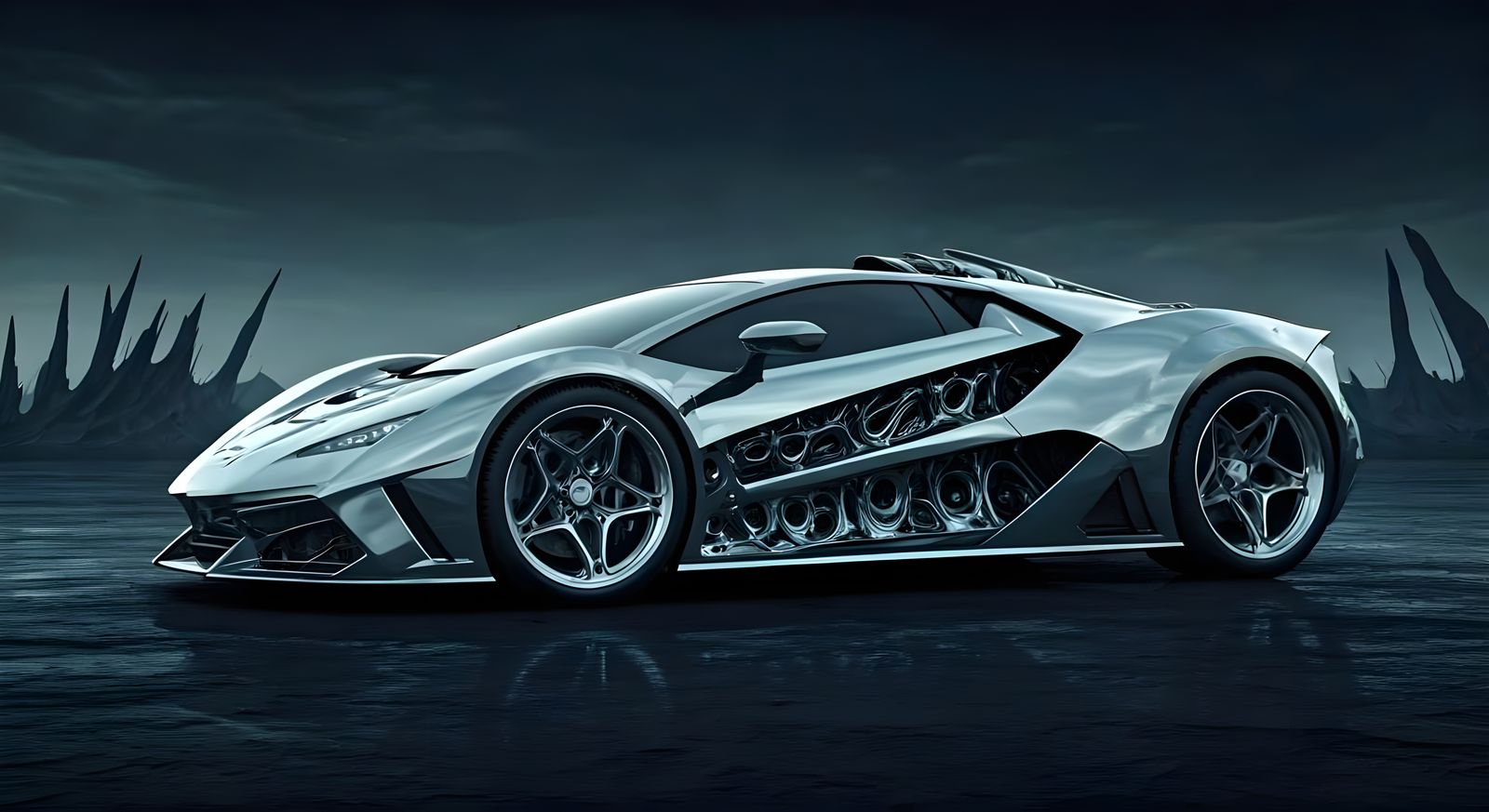 Cyberpunk Chrome Beast Unveiled on Haunting Planet Surface