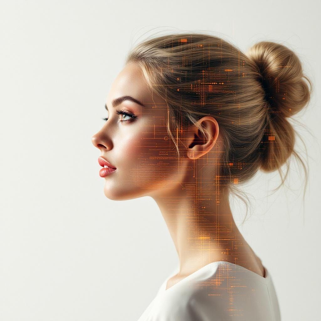 Elegant Woman with Digital Glitch Art Portrait