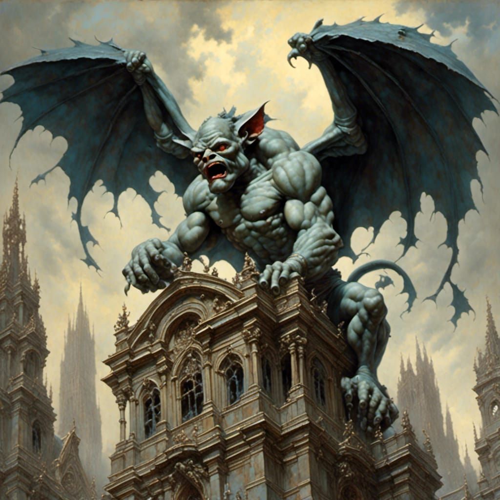 Gargoyle Attacks Hero in Stylized Render