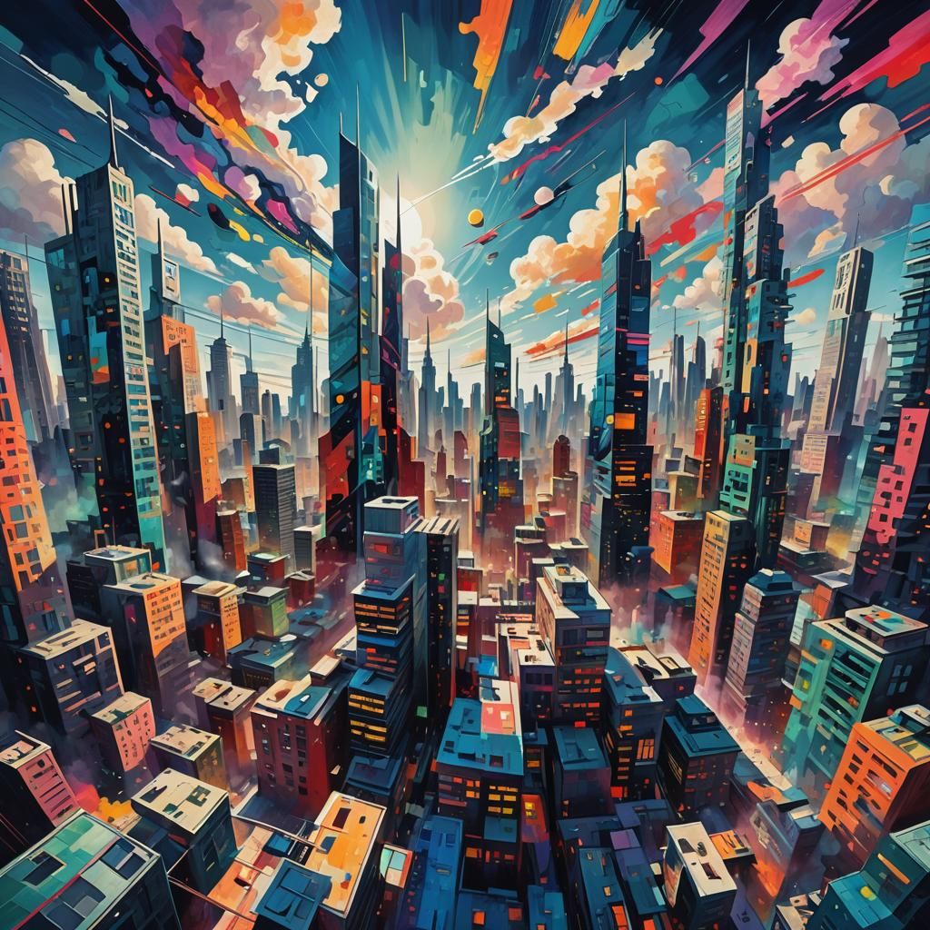 Futuristic Cityscape in Abstract Kandinsky Style