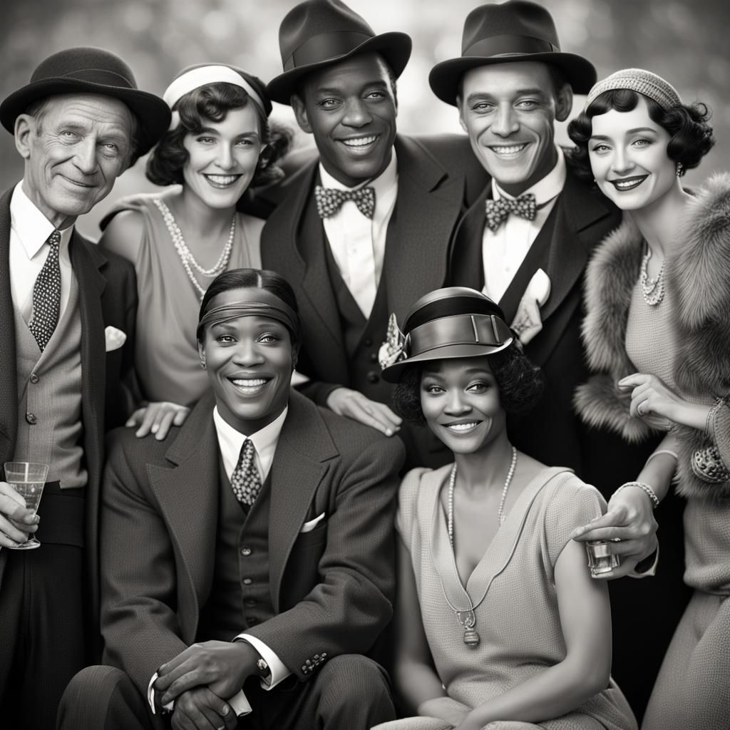 A 1920's-style black and white image of the characters of Good Times in 4k, 8k, 24k, High Definition, lifelike, perfect...
