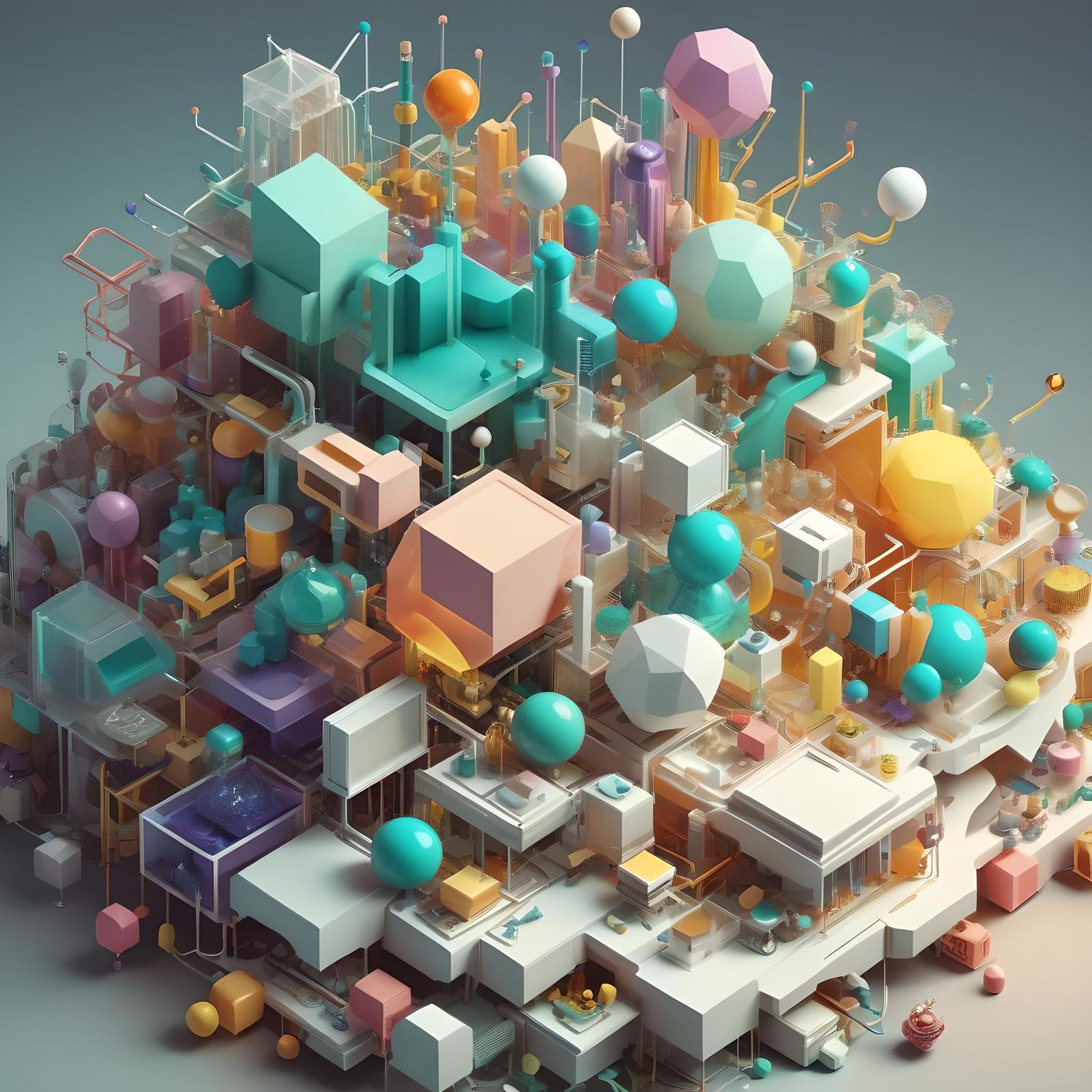 Fluorescent Interconnected Shapes in Detailed 3D Rendering