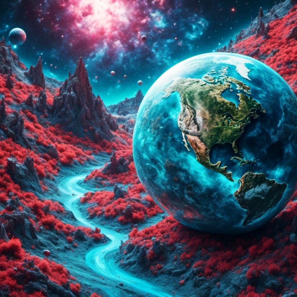 Earth Among Swirling Galaxies in Deep Space