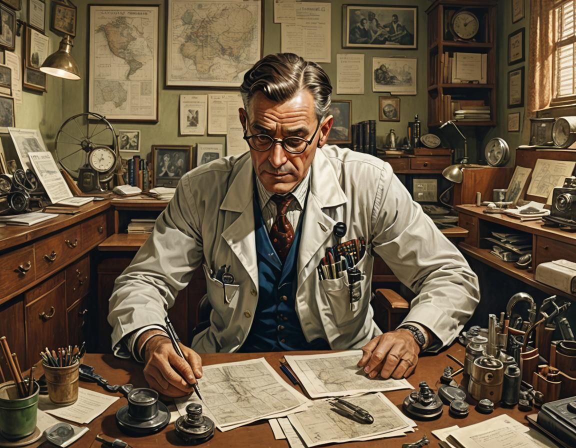 Doctor in Office, World War 2 Era, Vintage Style