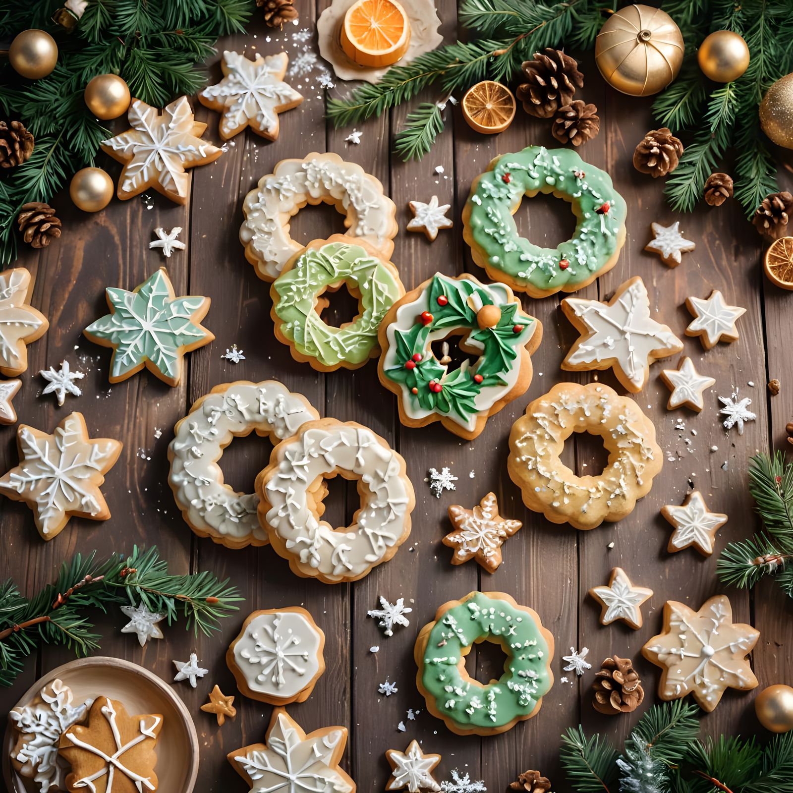 Classic Christmas Wreath Cookies in Warm Golden Lighting