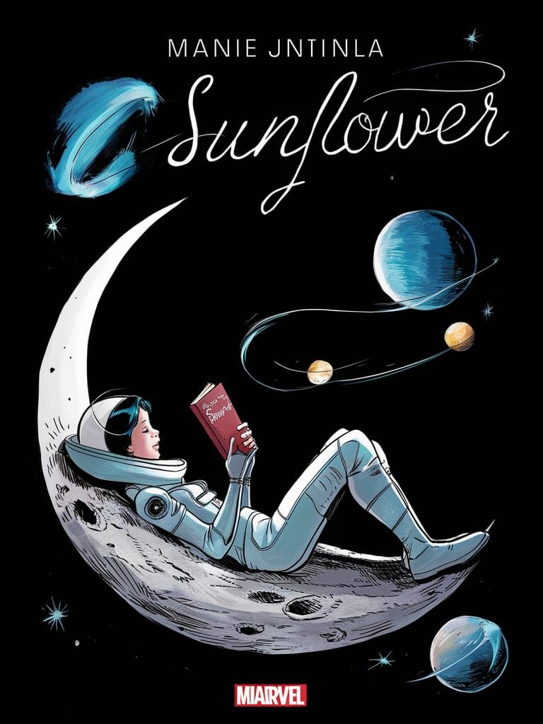 Girl Reads on Moon: Comic Book Style