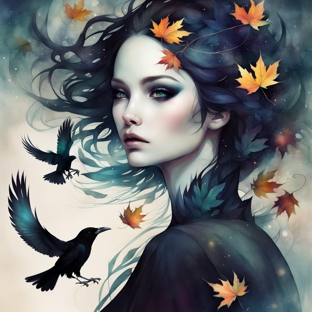 Ethereal Raven Soaring Under a Swirling Moon