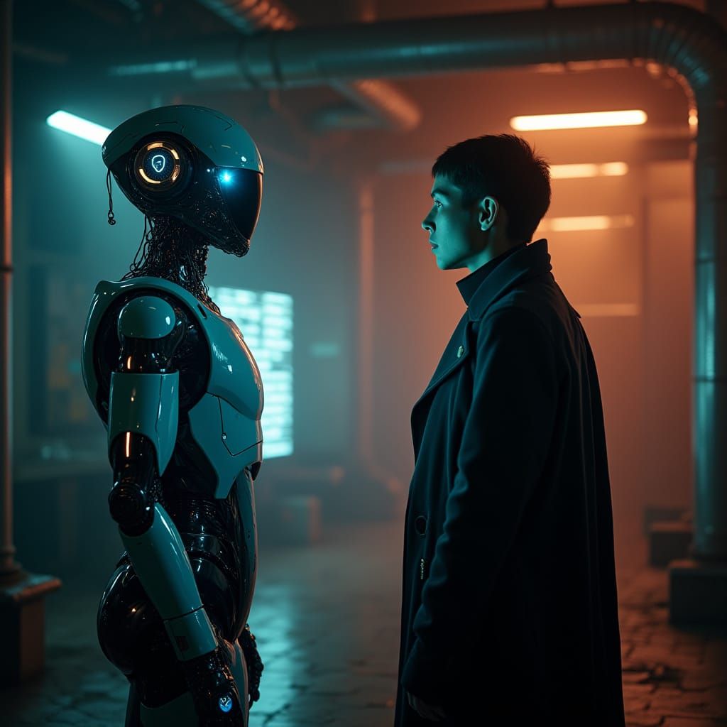 Futuristic AI Robot Engages in Poignant Conversation