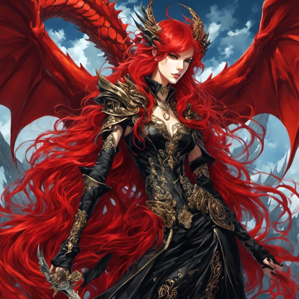 Anime Dragon Queen with Red Hair