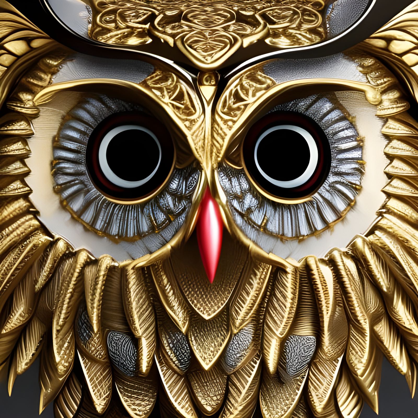 Gold and Silver Jeweled Owl: Hyperdetailed Concept Art