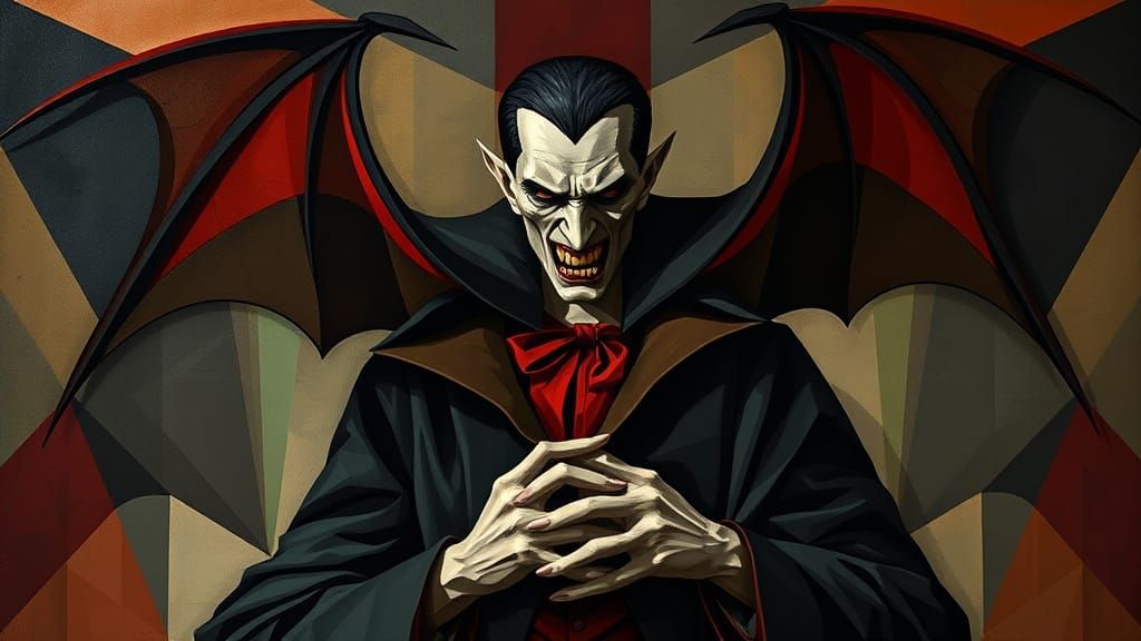 Geometric Cubist Portrait of Dracula in Earth Tones