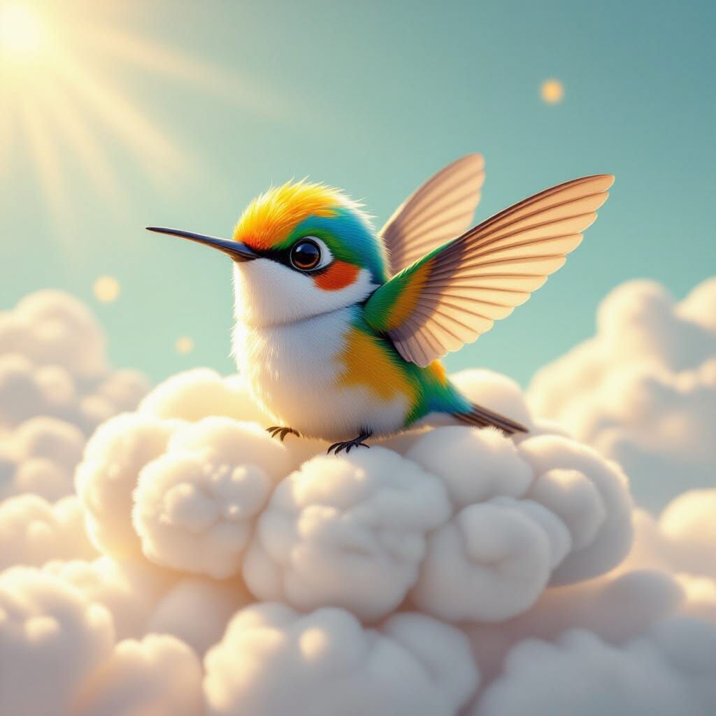 Fluffy Bee Hummingbird on Cloud Pillow