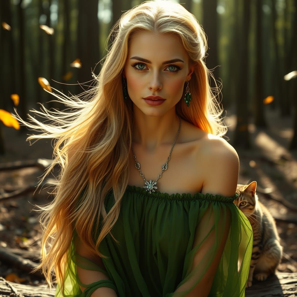 Ethereal Goddess in Autumn Forest