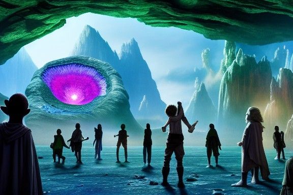 Yoda and Young Jedi Explore Crystalline Geode