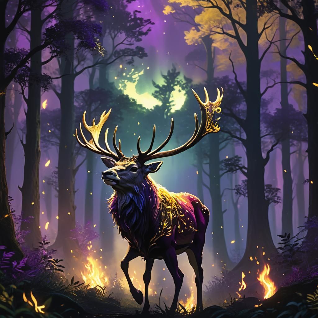 King Stag Dances in Moonlit Grove: Digital Art