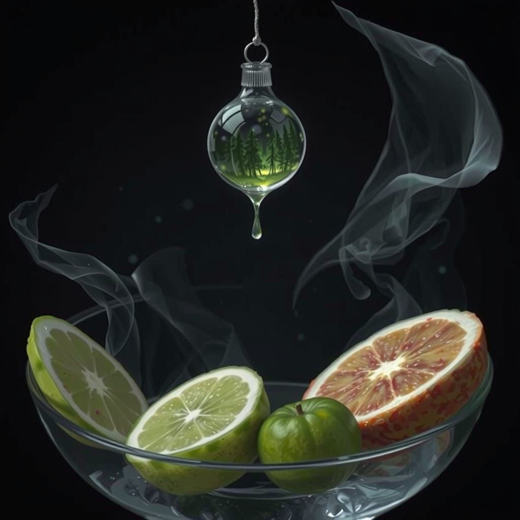 Ethereal Fruit Bowl with Mystical Visions