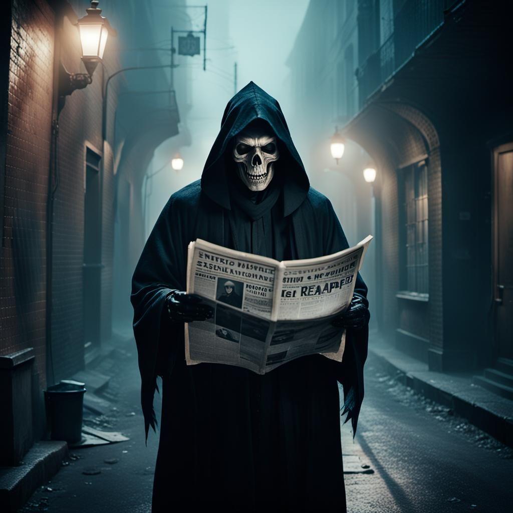 Grim Reaper in Cinematic, High-Contrast Alleyway Scene