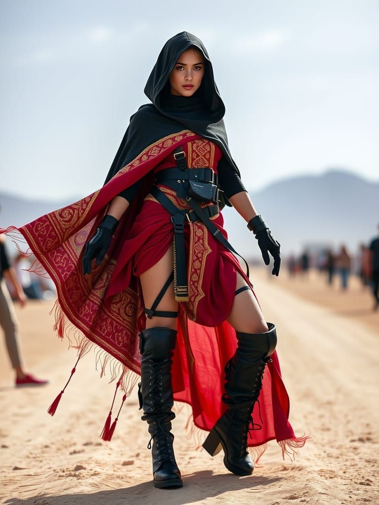 Ethereal Amazigh Warrior in Cyberpunk Attire