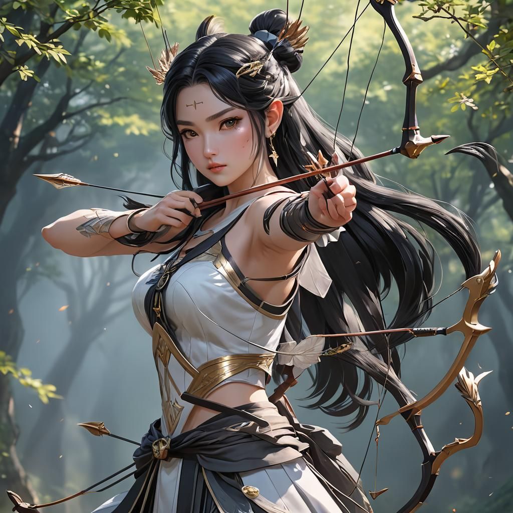 Ethereal Goddess Archer in Detailed 3D Anime Style