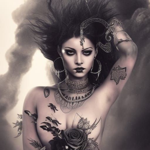 Full Body Tattooed Woman: Digital Matte Painting
