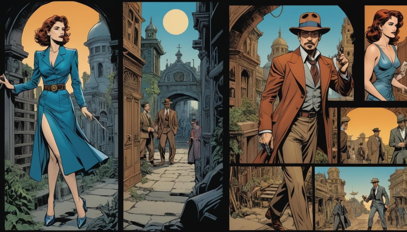 1940s Sleuths Explore Ancient Temple in Comic Book Art