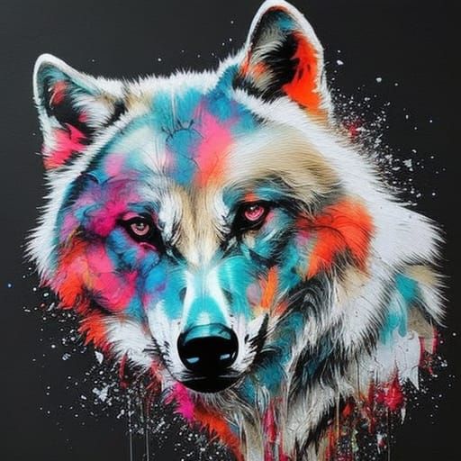 Colorful Wolf Cub Portrait in Graffiti Style