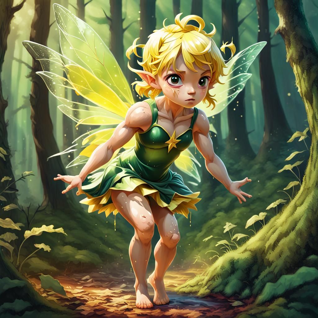 Muscular Fairy in Forest: Hyperrealistic Concept Art