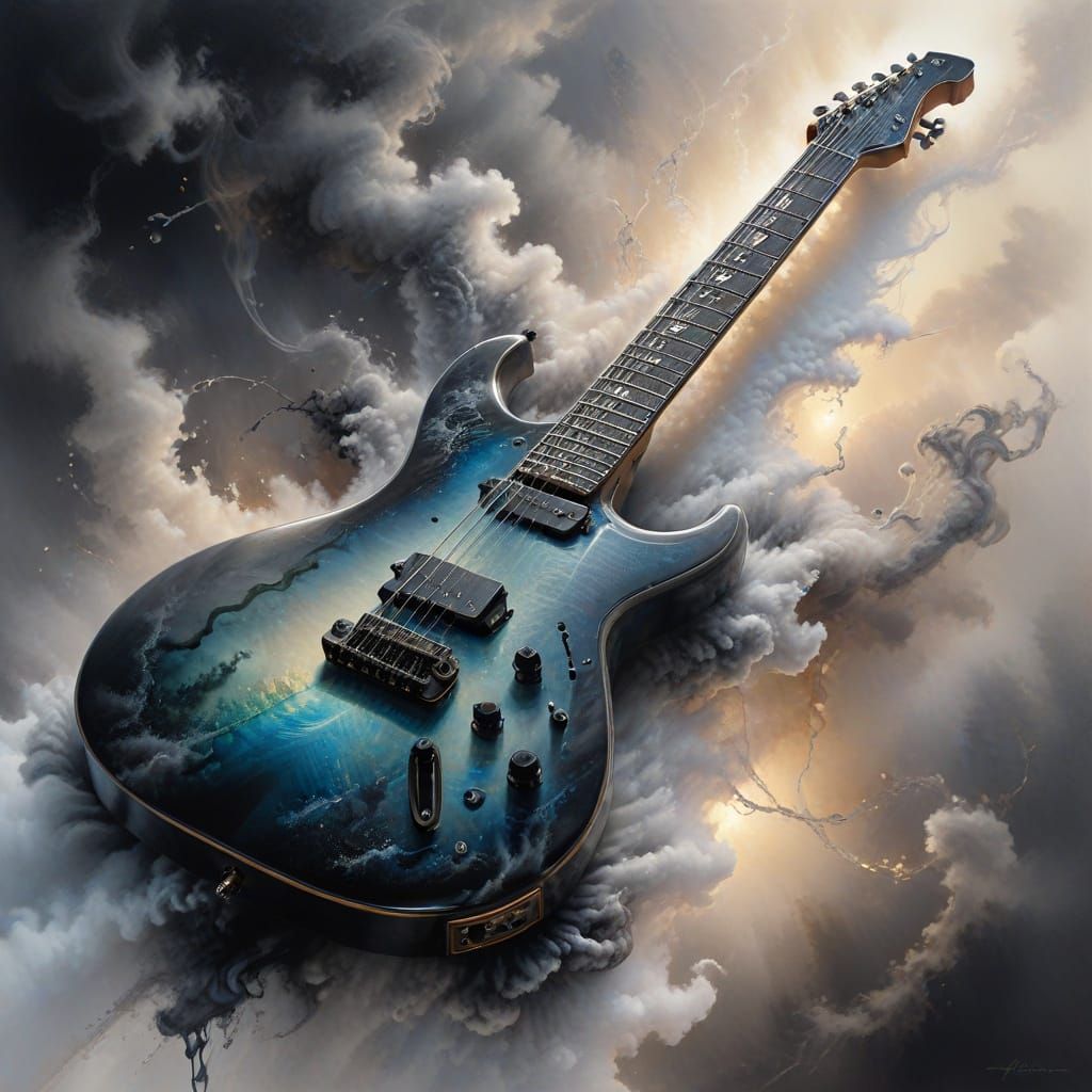 Electric Guitar Formed by Ink and Smoke