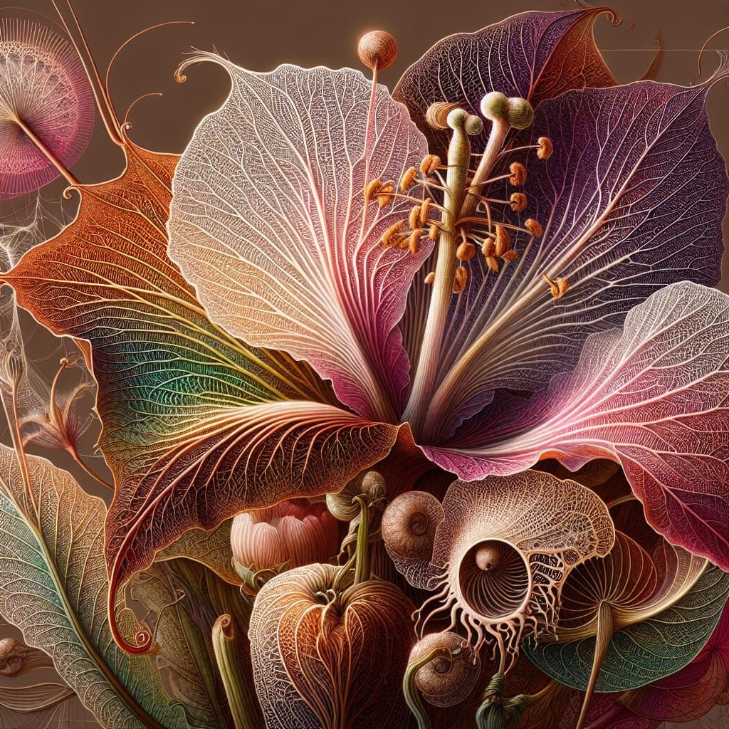 Detailed Botanical Diagram of Tacca Hybrid in Botanical Draw...