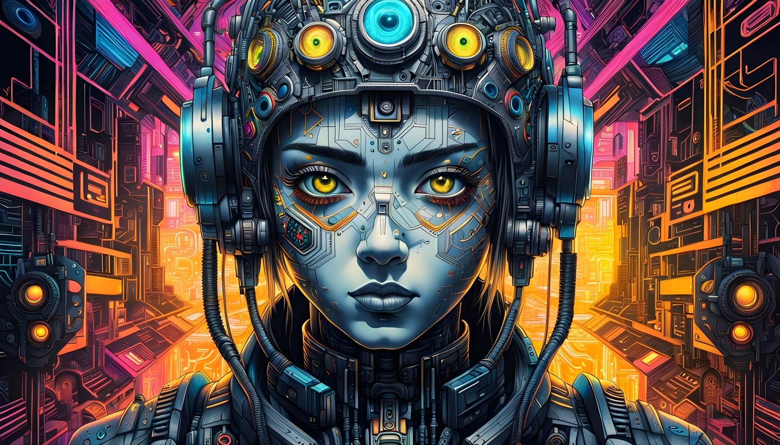 Cyberpunk Anime Woman Portrait in Pop Art Style