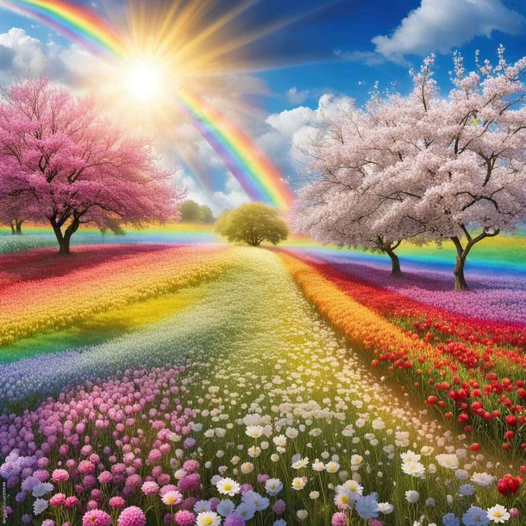 Rainbow Flower Field with Contrasting Themes
