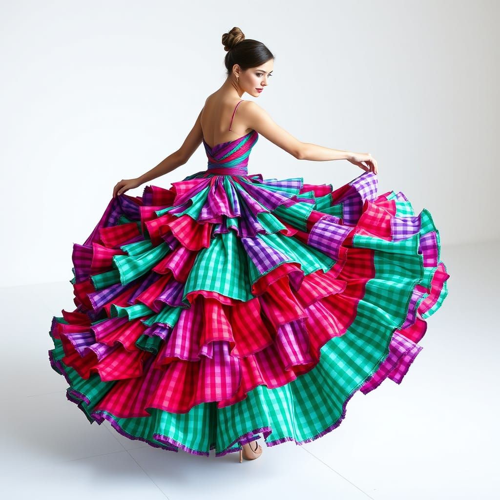 Surreal Gingham Ball Gown in Modern Style