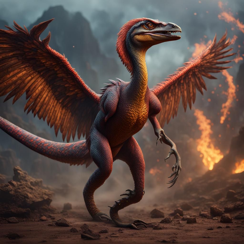 Phoenix Velociraptor in Detailed Matte Painting