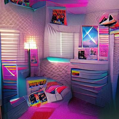 Vaporwave 1980s Bedroom Interior